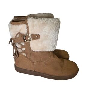 Guess Faux Fur Cuff Boots Lace Up Back Detail Winter Warm Boots
